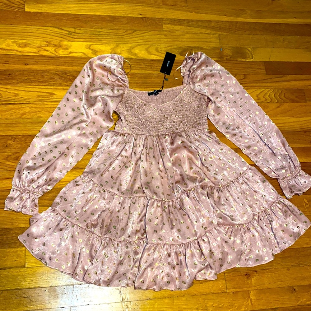 Pink metallic babydoll dress from Vici